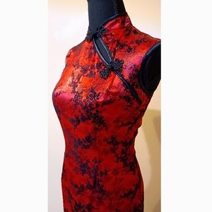 Morbid Threads gothic red black Cheongsam (qipao) cherry blossom, high collar